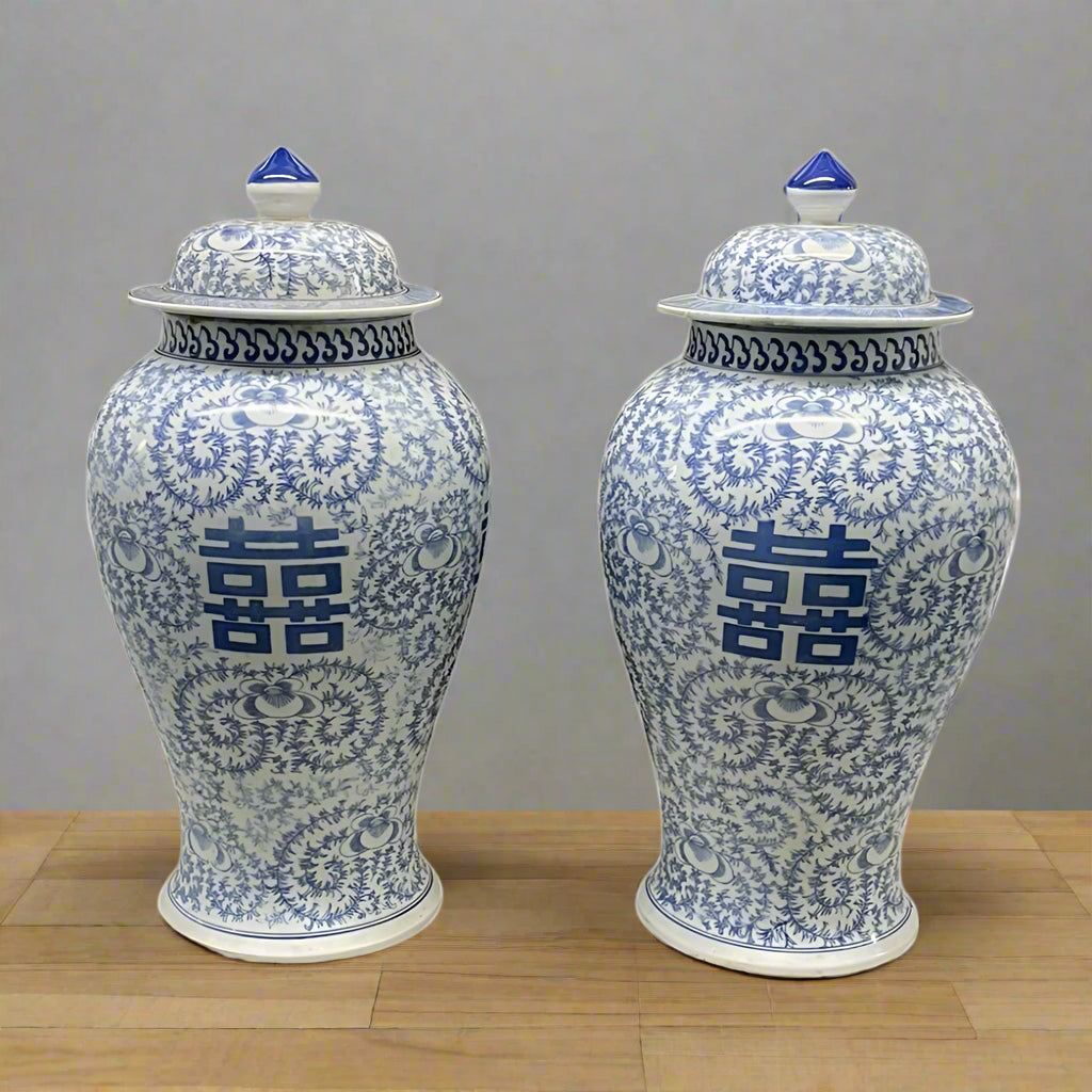 Double Happiness Chinese Jars (18")