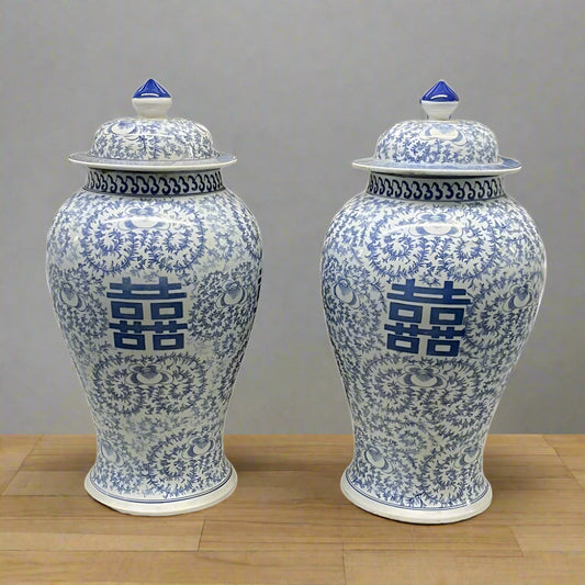 Double Happiness Chinese Jars (18")