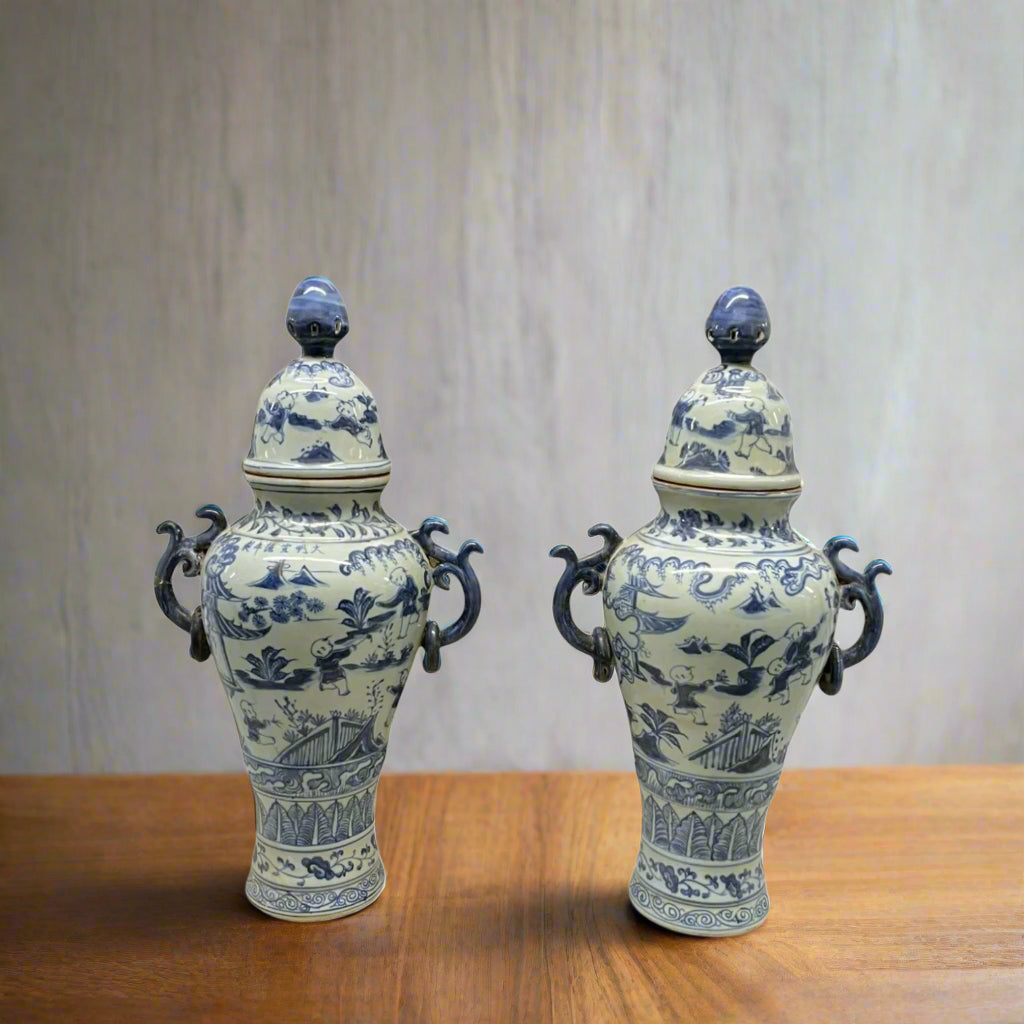 Floral Blue & White Chinese Jars